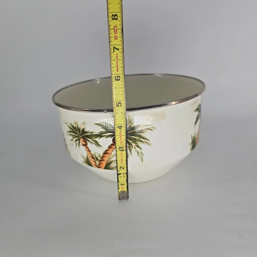 Vintage Palm Tree Enamel Mixing Bowls Set of 2 Coastal Palm Beach Kitchen